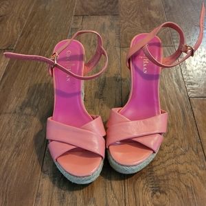 Cole Haan Pink Leather Espadrille Wedges, size 7 1/2B